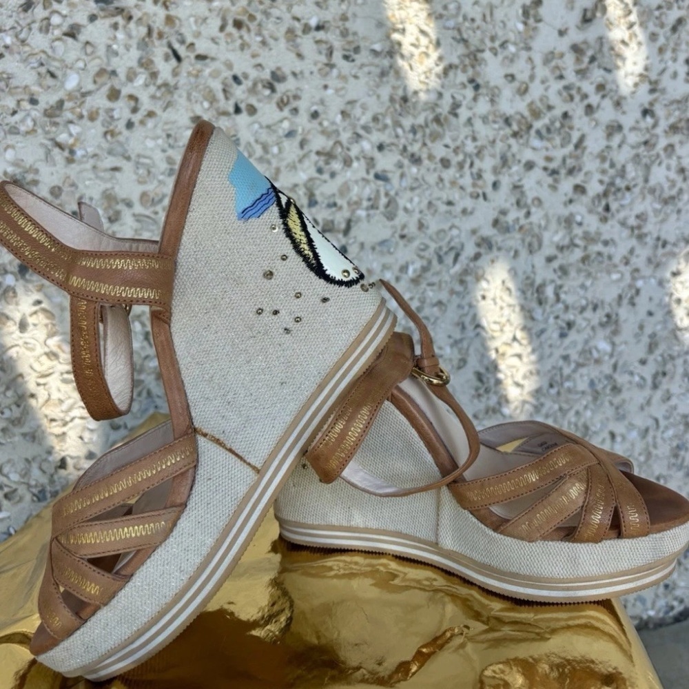 Coach Caroline Leather Wedge Sandal Size 8B 
Beach Summer Vacation Rare Beaded - Picture 4 of 15